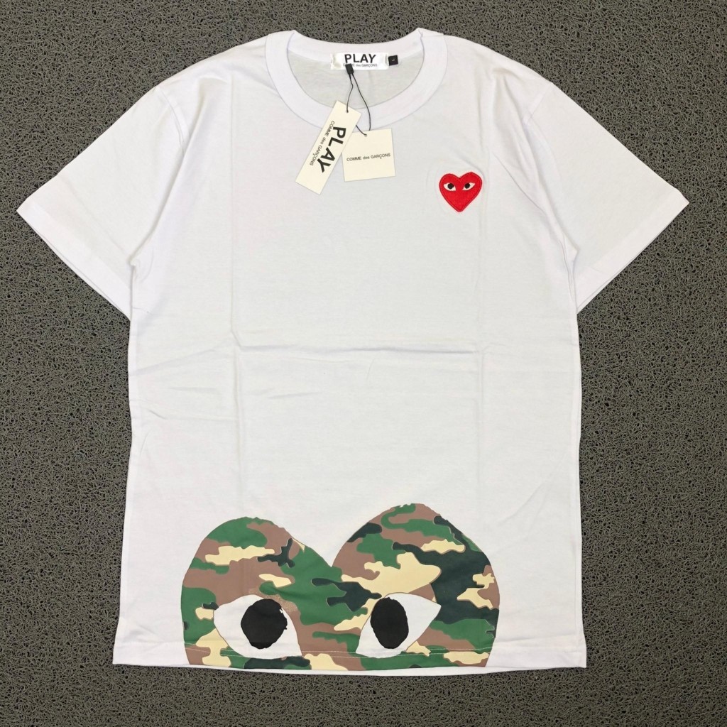 Jual KAOS T SHIRT PLAY COMME DES GARCONS CDG SMALL HEART CAMO PUTIH GENUINE MURAH MODIS Shopee Indonesia