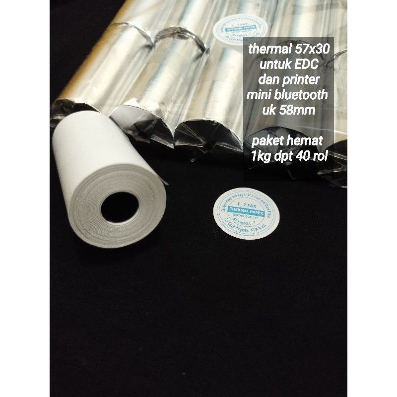Kertas Struk Thermal 57x30 58x30 untuk EDC dan Printer Mini Bluetooth