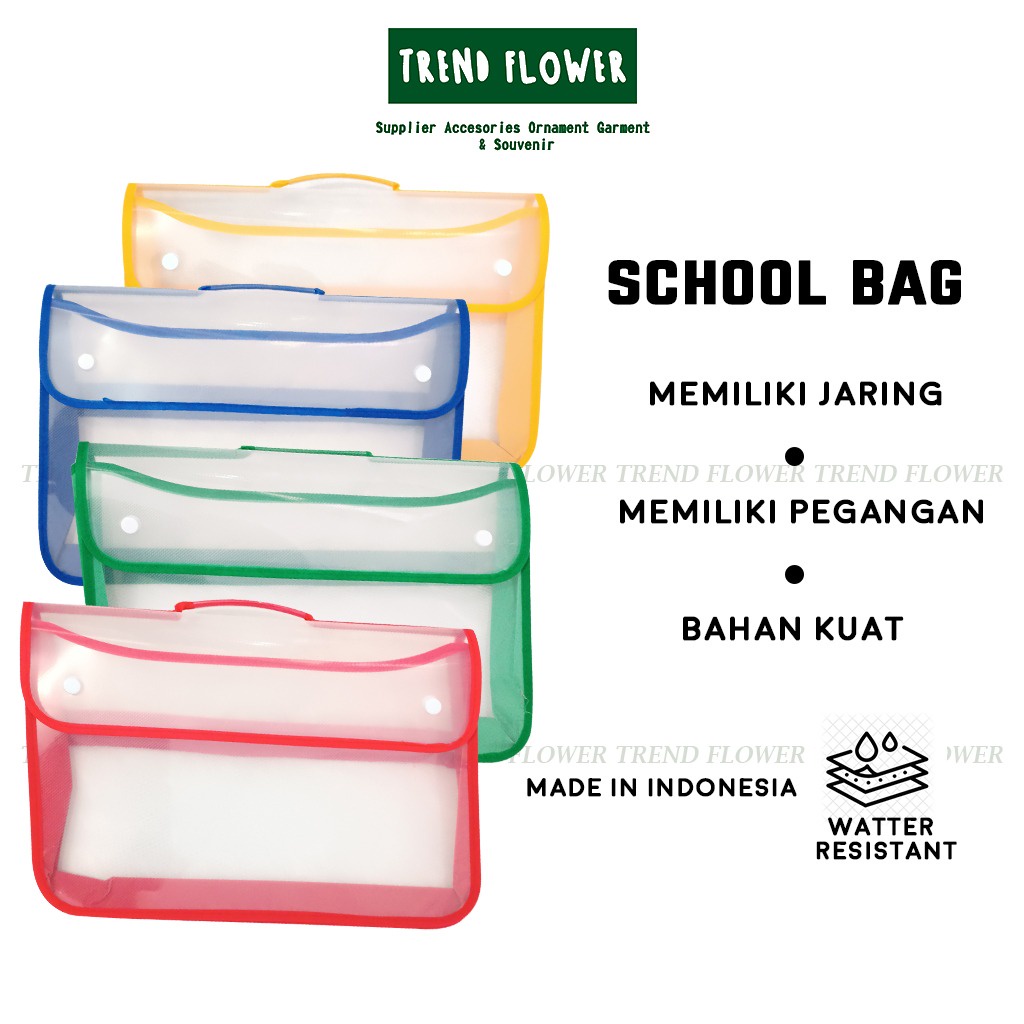 Jual School Bag Zipper Bag Plastik Map Dengan Pegangan Tangan Jaring