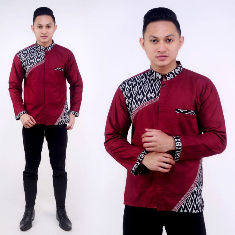 Jual kemeja kombinasi batik/baju Koko batik/kemeja terbaru | Shopee ...