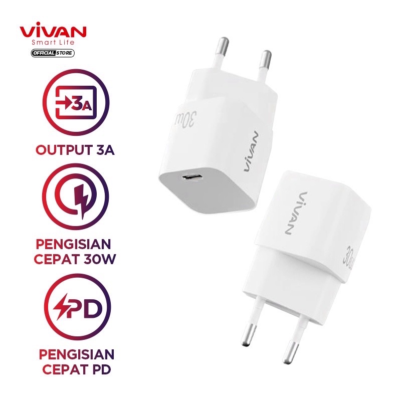 Jual Vivan Adaptor Charger Power Batok Charger Fast Charging W A