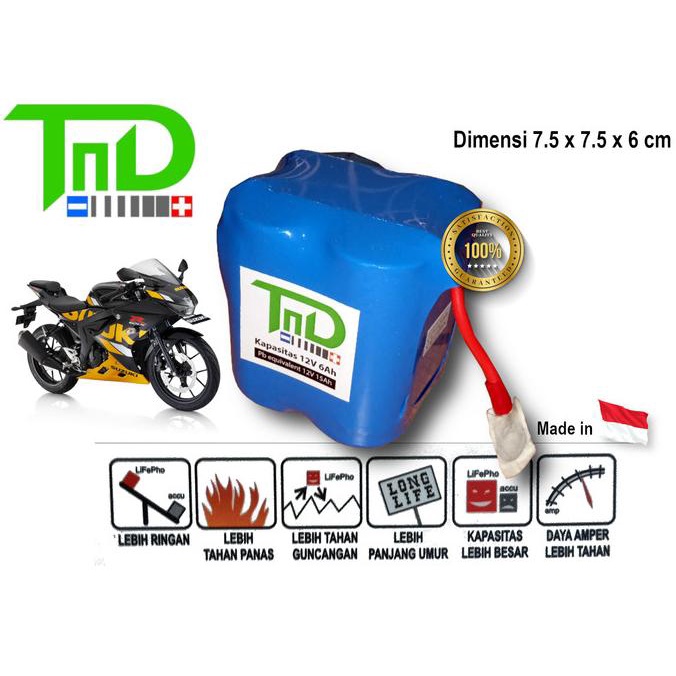 Jual Aki Motor Lithium IronPhospate.Baterai Starter Motor TnD 12V 6Ah