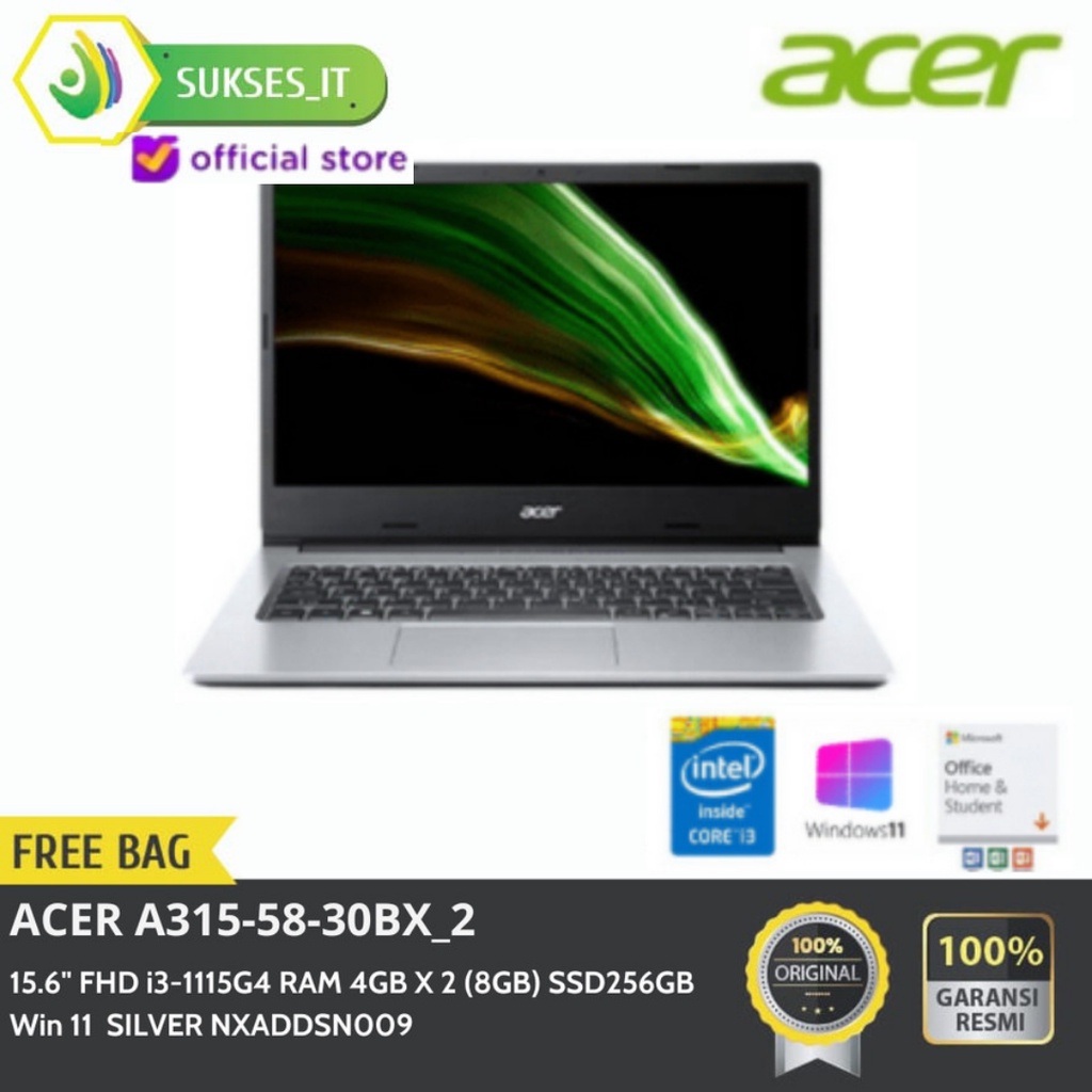 Jual ACER A315-58-30BX_2 (15.6"FHD,i3-1115G4,8GB(4GBx2),256G,Win11 ...