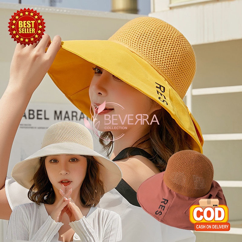 Jual Topi Bucket Hat Pantai Wanita Korea Setengah Rajut Bordir RES ...