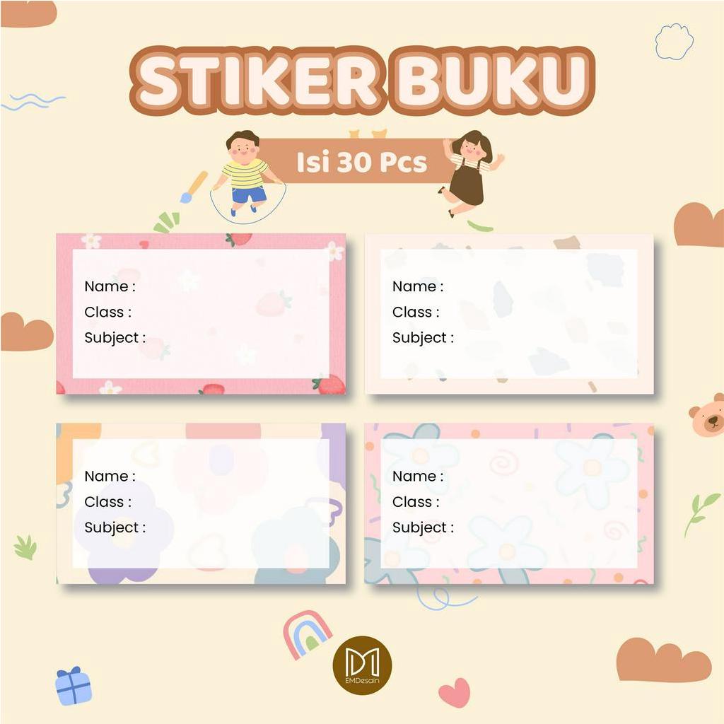 Jual ( 30 PCS ) STICKER LABEL BUKU PELAJARAN / MOTIF PASTEL /.STIKER