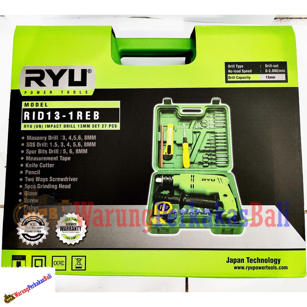 Jual RYU Mesin Bor 13MM Impact Drill Tembok Beton Kayu Besi RID13-1 REB ...