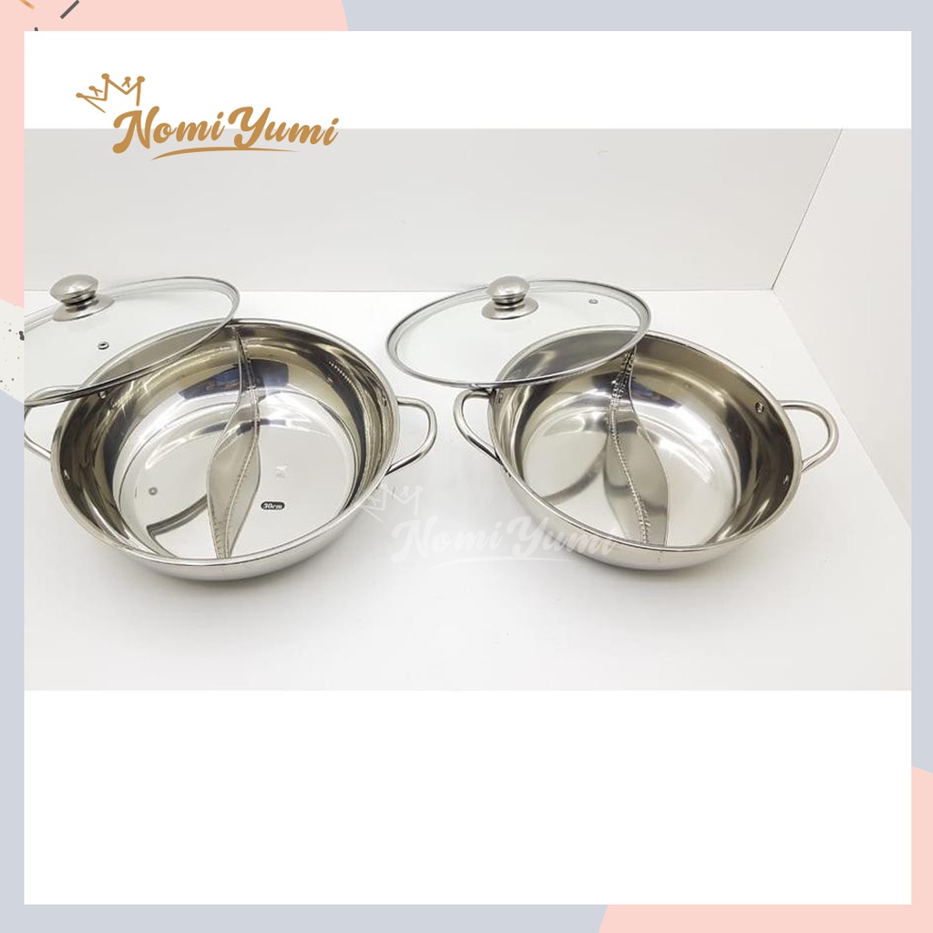 Jual Nomiyumi Panci Sekat Shabu Bahan Stainless Steam Boat Panci Rebus Jepang Tutup Kaca Panci