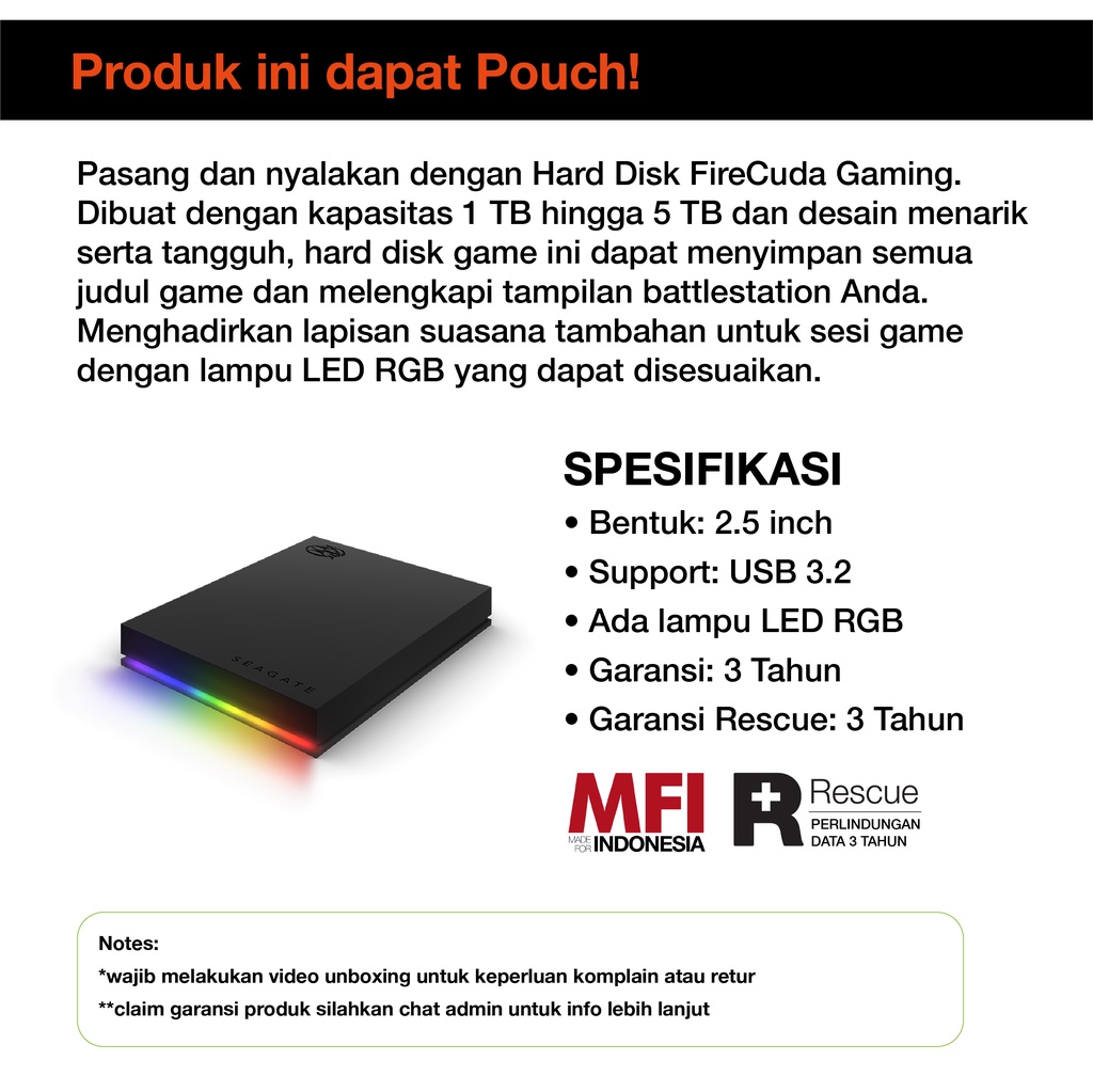 Jual Seagate FireCuda Gaming Hard Drive LED RGB - USB 3.2 - 5TB ...