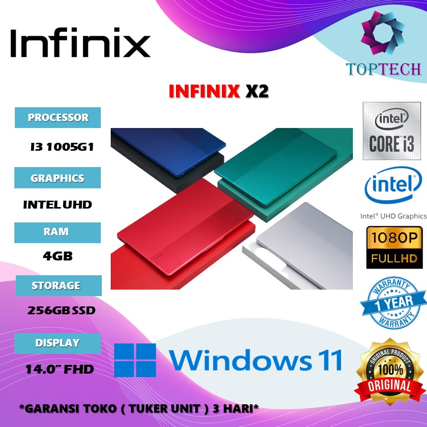 Jual LAPTOP INFINIX X2 I3 1005G1 RAM 4GB 256GB SSD W11 14.0FHD IPS 100SRGB BAT11HRS TYPE C FAST