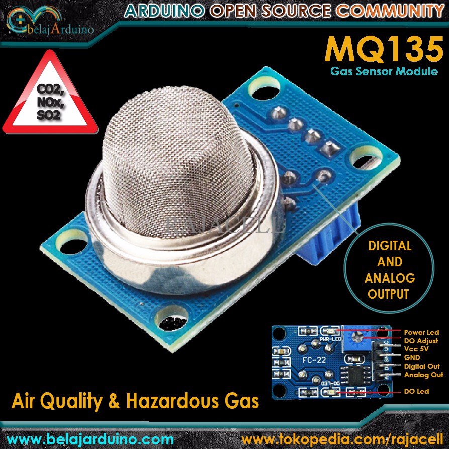 Jual Sensor MQ-135 MQ135 Air Quality & Hazardous Gas Sensor Kualitas ...