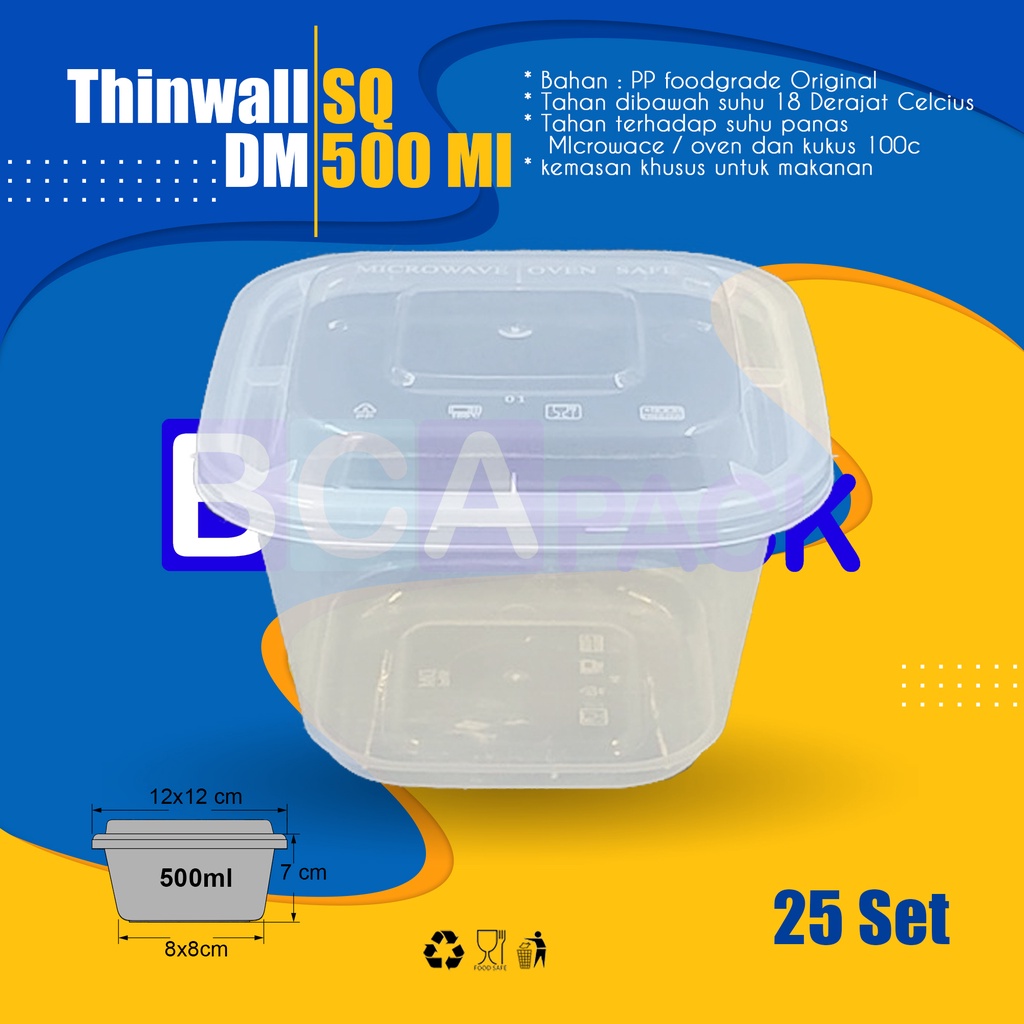 Jual Kotak Thinwall Persegi Tinggi 500ml Sq Box Makan Food