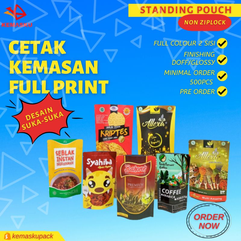 Jual Cetak Kemasan Makanan Full Printing Standing Pouch Non Ziplock Shopee Indonesia