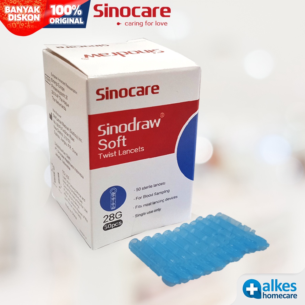 Jual Jarum Lancet Sekali Pakai Sinocare Sinodraw Blood Lancet 28G (50