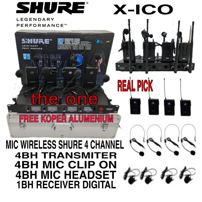 Jual MIC WIRELESS SHURE X ICO 4 CHANNEL (4 CLIP ON bonus 4 HEADSET