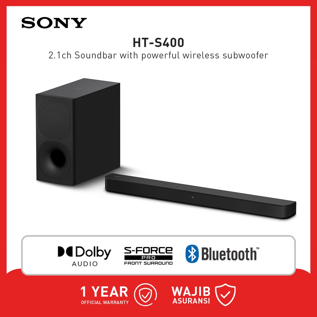 Jual Sony HTS400 Soundbar 2.1ch with Powerful Wireless Subwoofer