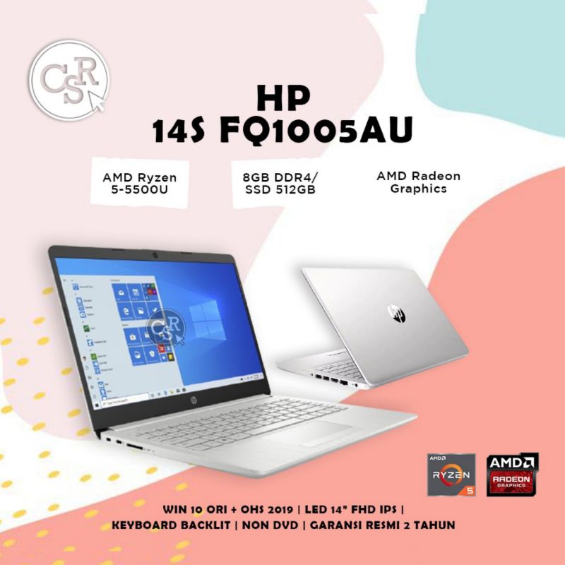 Jual Laptop Hp 14s Fq1005au Amd Ryzen 5 5500u Ram 8gb Ssd 512gb 14 Inch Fhd Ips Keyboard Backlit 7685