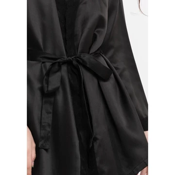 Baju Tidur Wanita Tanktop Dan Kimono Satin Anne Wintours Hitam A2101 71171 Kado Gift Renda Polos