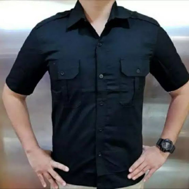 Jual baju pria hitam polos panjang dan pendek pdh kemeja navy