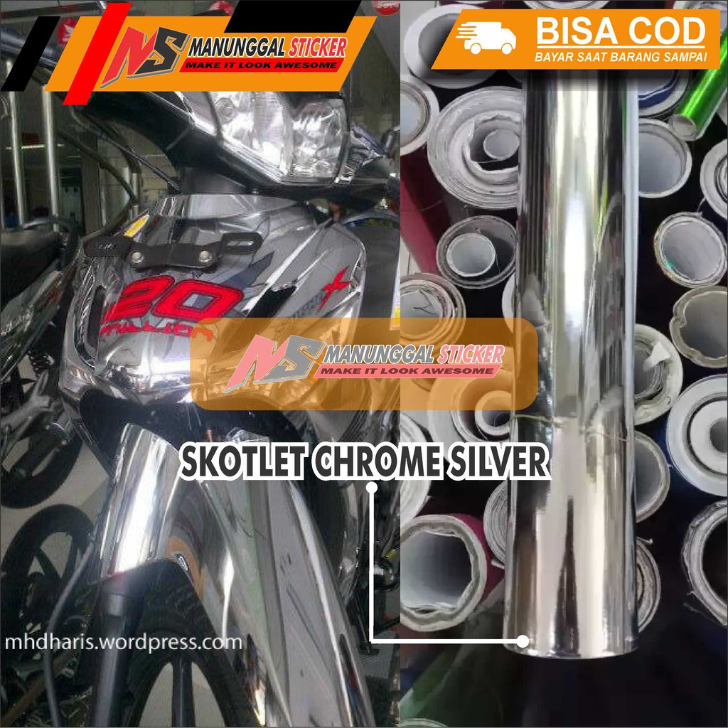 Jual Stiker skotlet warna silver krom sticker chrome motor/mobil ...