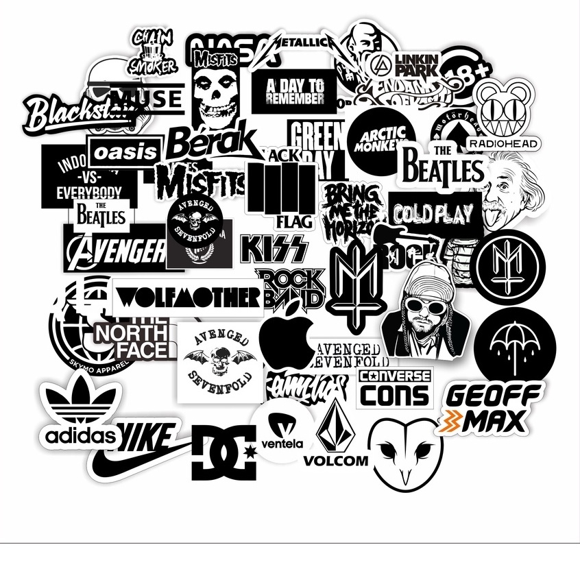 Jual Stiker Sticker Brand Paket 25 Pcs Distro Graftac Black White Band Rock Metal Clothing 