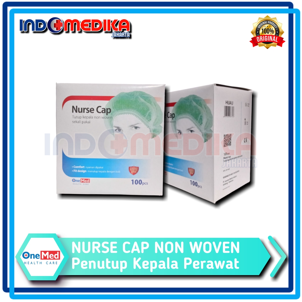 Jual Nurse Cap ONEMED Topi Perawat Penutup Kepala Non Woven Box 100pcs ...