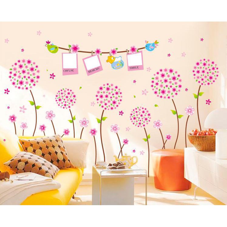 Jual RELIZA WALL STICKER BUNGA DANDELION PINK BINGKAI FLOWER FRAME ...