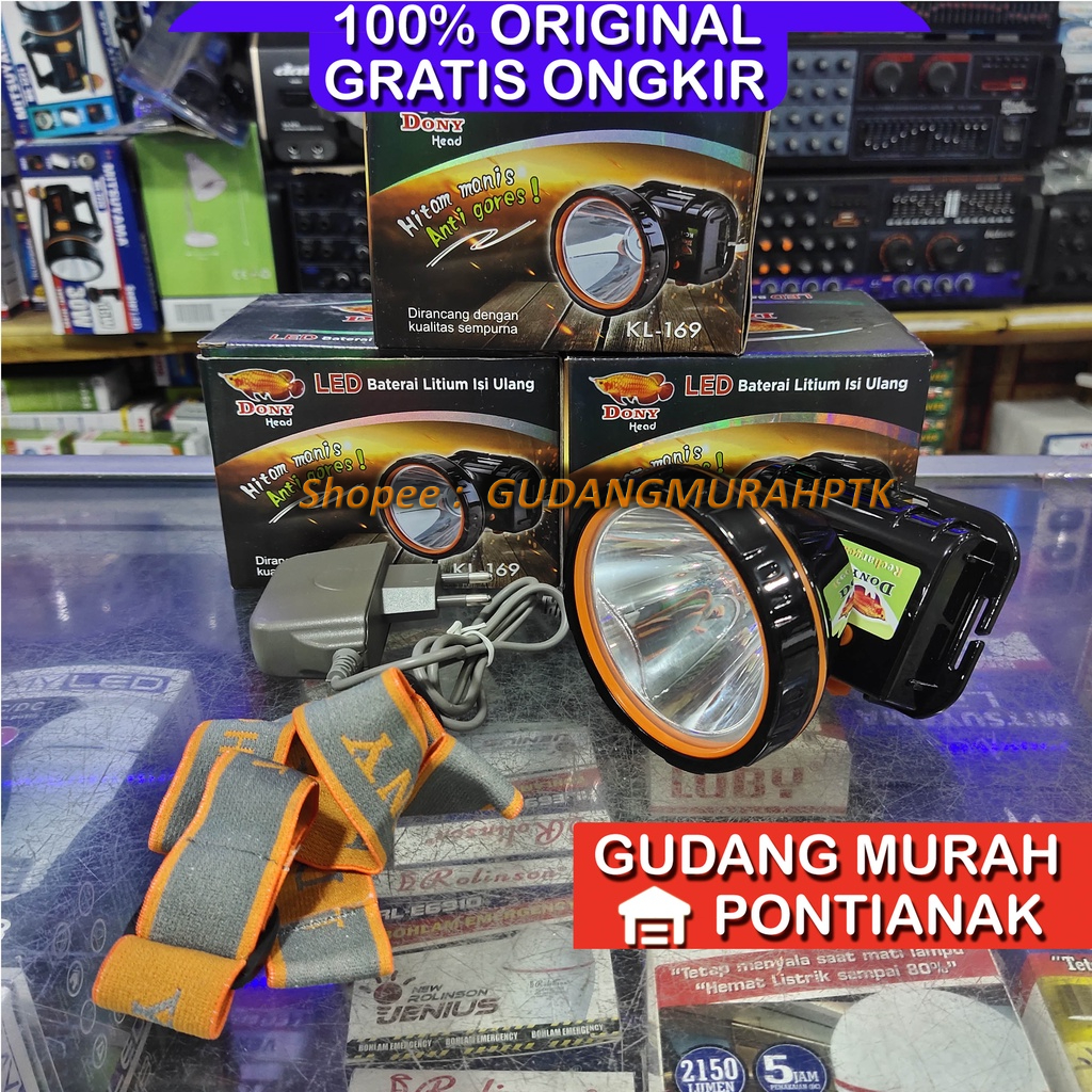 Jual Senter Kepala DONY KL-169 ANTI GORES HITAM MANIS head lamp LAMPU ...