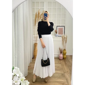 Rok Plisket Putih Furing 256 Premium Hyget White Pinggang Karet Skirt Panjang Maxi Flare Mayung