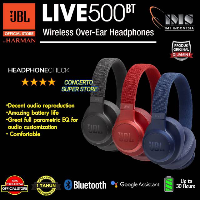 Jual JBL LIVE500BT / LIVE 500 BT / LIVE 500BT Wireless Over-Ear ...