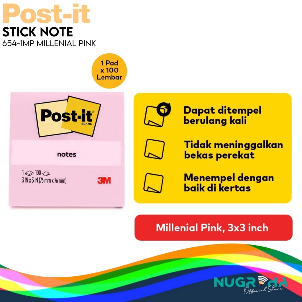 Jual STICK NOTE / STICKY NOTE 3M POST-IT 654-1MP 76X76 | Shopee Indonesia