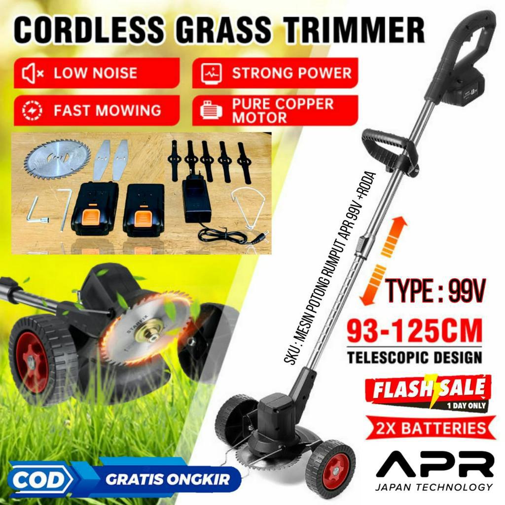 Jual APR JAPAN MESIN POTONG RUMPUT CORDLESS BATERAI 99V RODA FULLSET ...