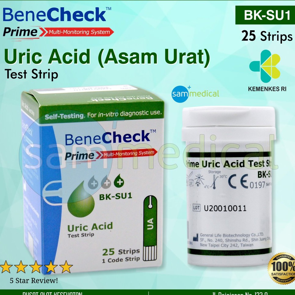 Jual Benecheck Prime Strip Uric Acid / Asam Urat/ Benecek Strip / Test ...