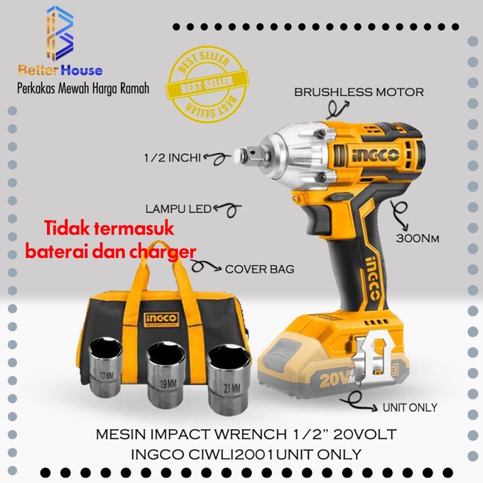 Jual Impact Wrench Cordless Buka Baut Roda Cordless INGCO CIWLI2001 ...