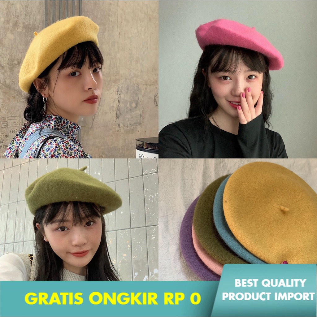 Jual Topi Baret Fashion Wanita Jepang Artistik Wol Baret Korea Candy ...