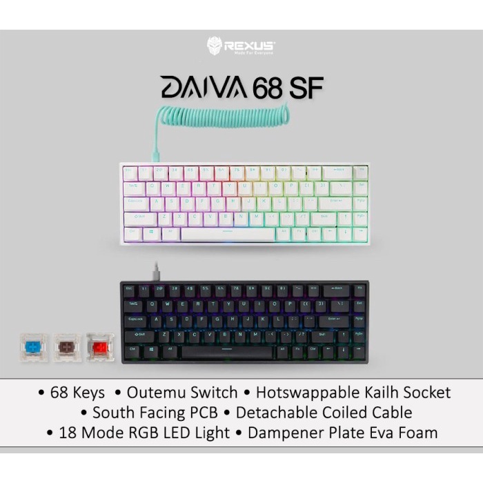 Jual Rexus Daiva RX-D68SF South Facing Mechanical Wired Gaming Keyboard ...