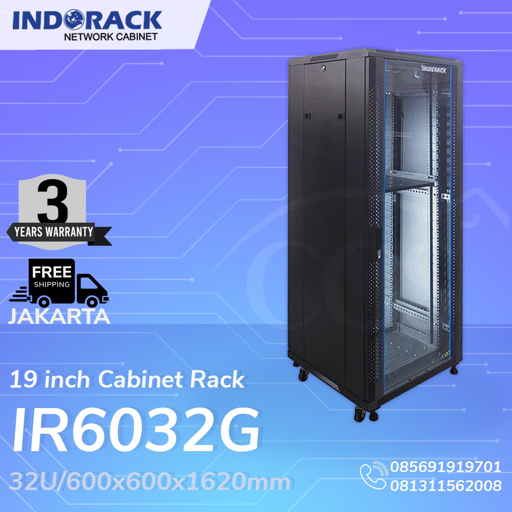 Jual IR6032G - 32U Close Rack Depth 600mm Glass Door 19