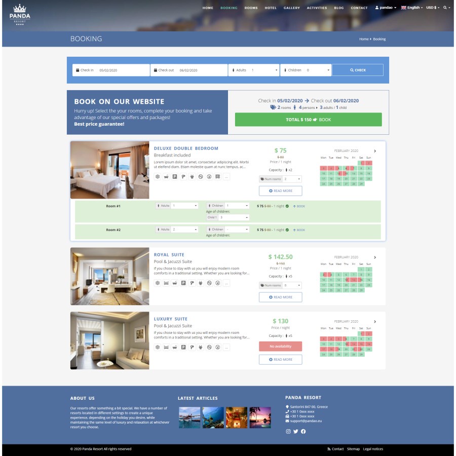 Hotel San Jose booking website interface