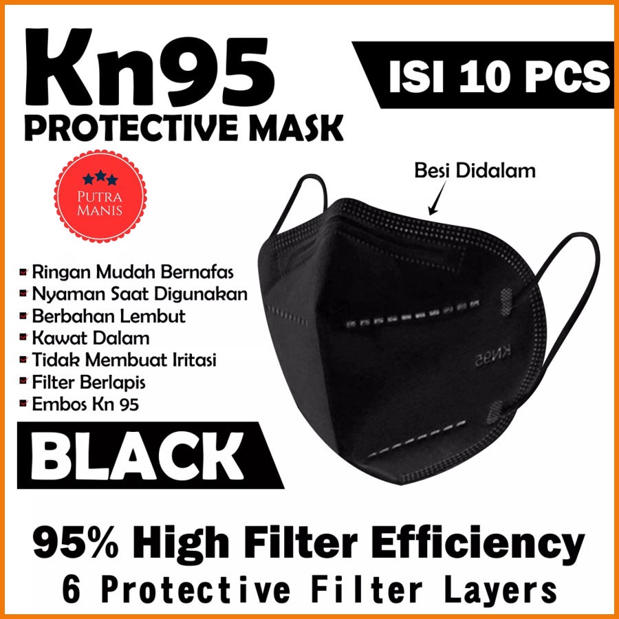 Jual Masker Earloop Kn95 Kn 95 5 Ply 5Ply Cantol Hitam Black isi 10 pcs ...