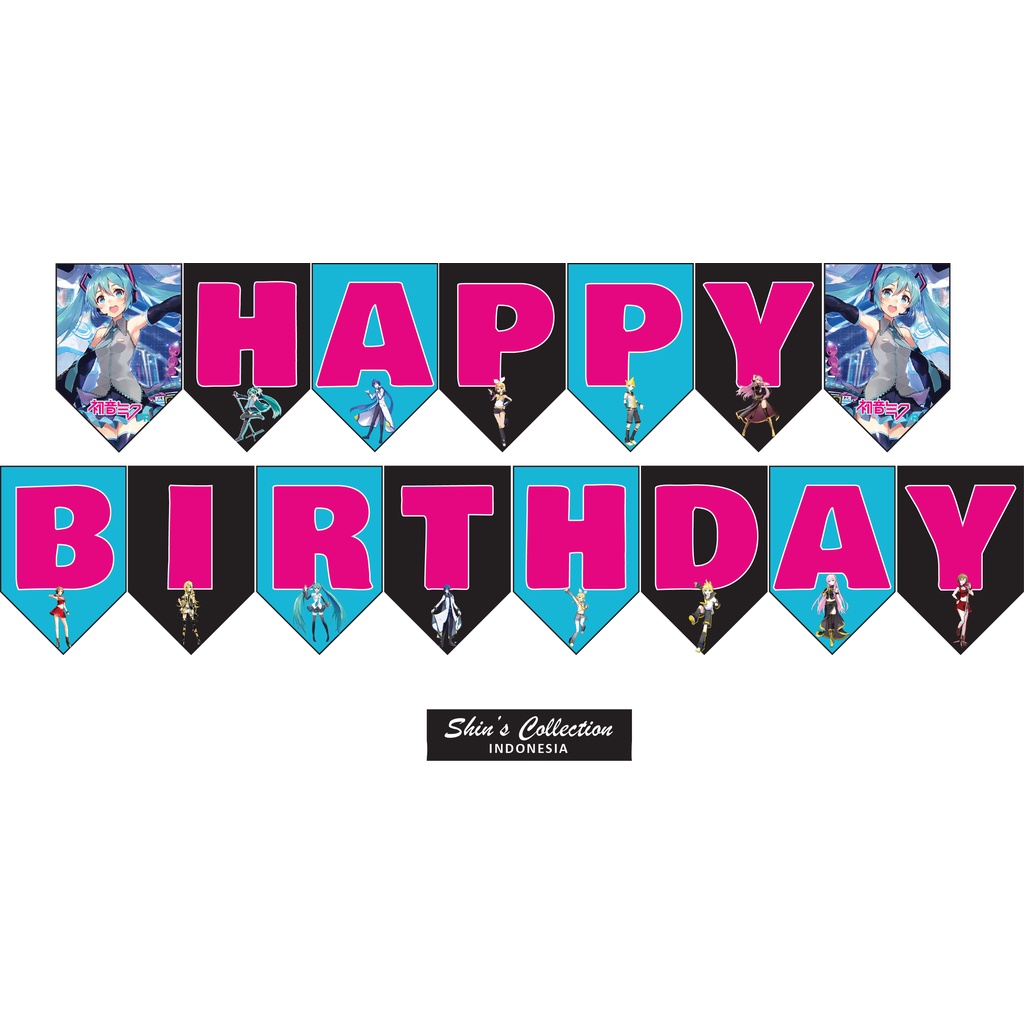 Jual Banner bunting flag garland happy birthday ulangtahun Diva Project Hatsune Miku and friends