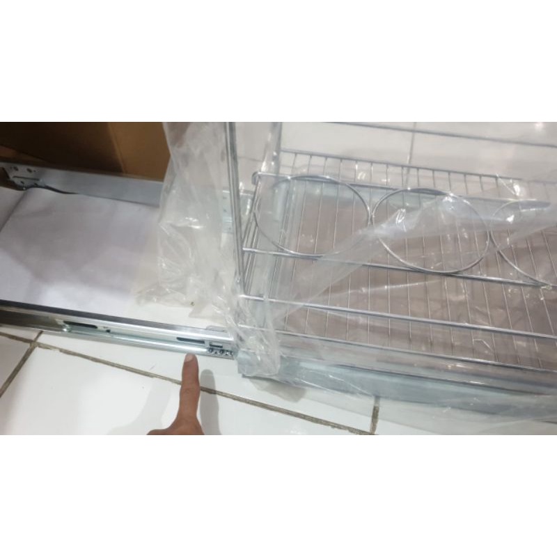 Jual Rak piring rak botol bawah sliding 2 susun chrome kitchen rack ...