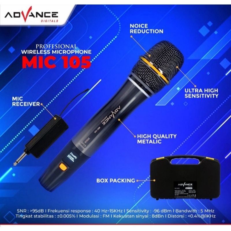 Jual ADVANCE PROFESIONAL WIRELESS MICROPHONE / MIC WIRELESS MIC-105 ...
