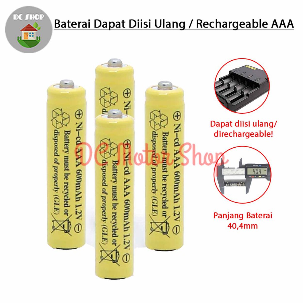 Jual Baterai Rechargeable AAA A3 Ni-CD 600mAh 1.2V Batre Battery Isi ...