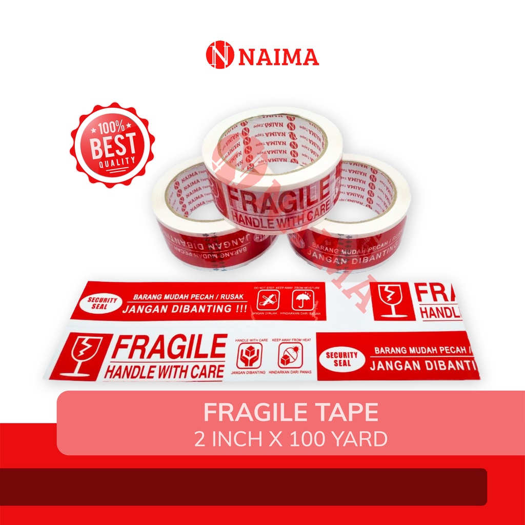 Jual LAKBAN FRAGILE 45 mm x 100 yard 2 in 1 / PLAKBAN FRAGILE 2 INCH ...