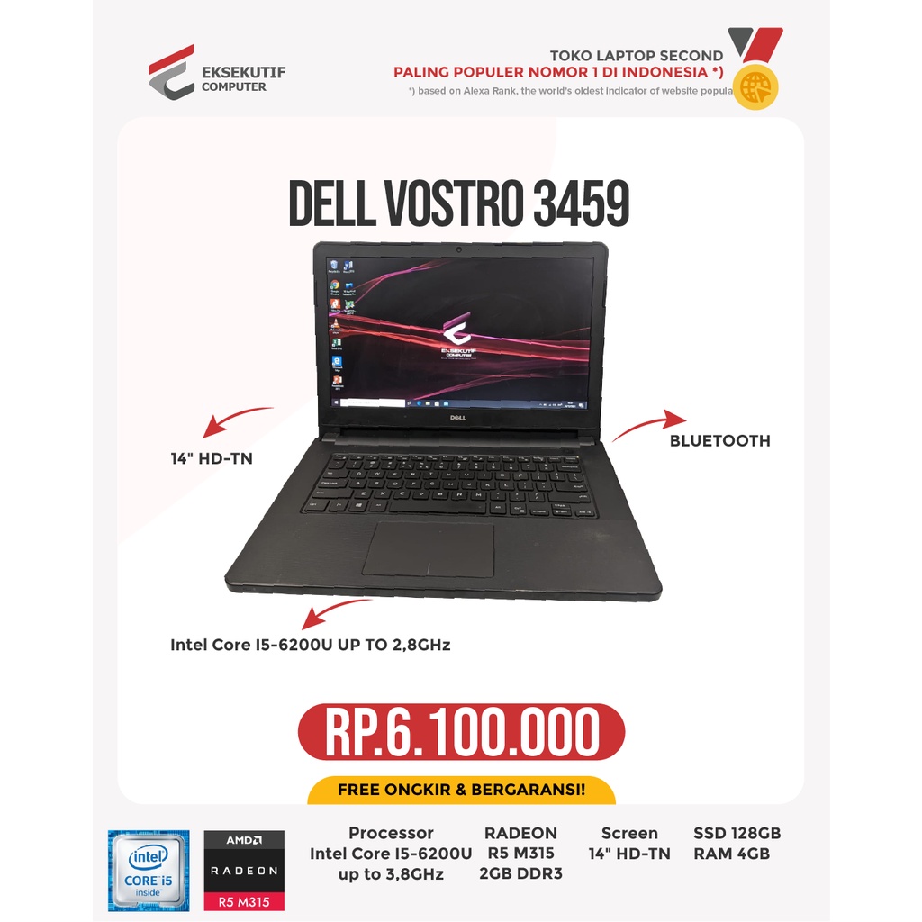 Jual LAPTOP DELL INSPIRON 3459 RAM 8GB SSD 500GB DUAL VGA 14" | Shopee ...