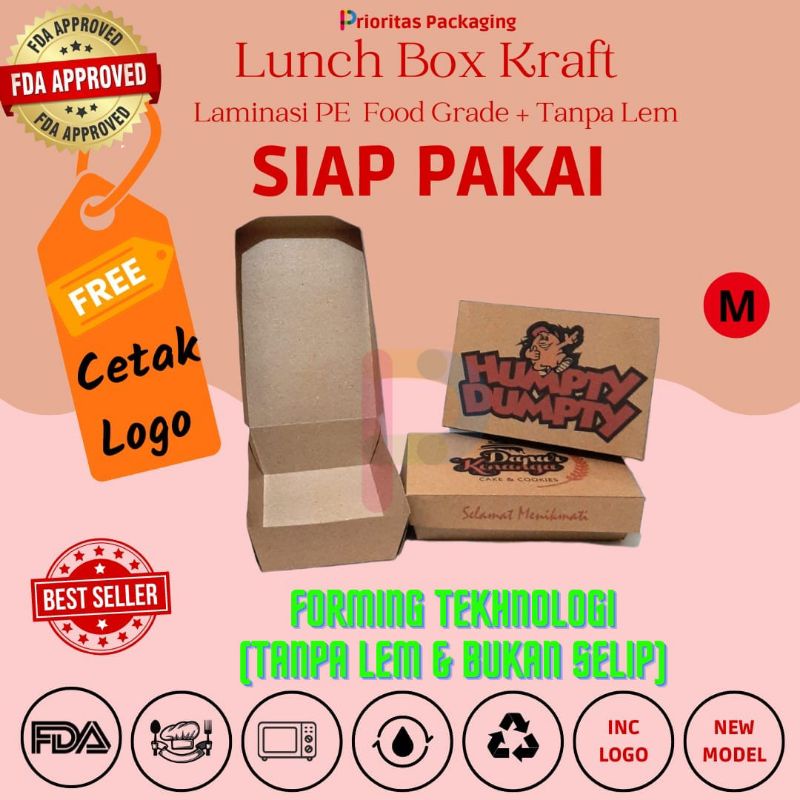 Jual Paper Lunch Box Size M Free Cetak Logo Bahan Eco Kraft Paper Foodgrade Kemasan Makanan