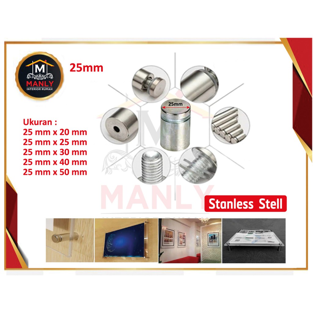 Jual Pen Iklan 25 mm / Pen Baut Iklan Kaca Akrilik Sign Board Stainless ...
