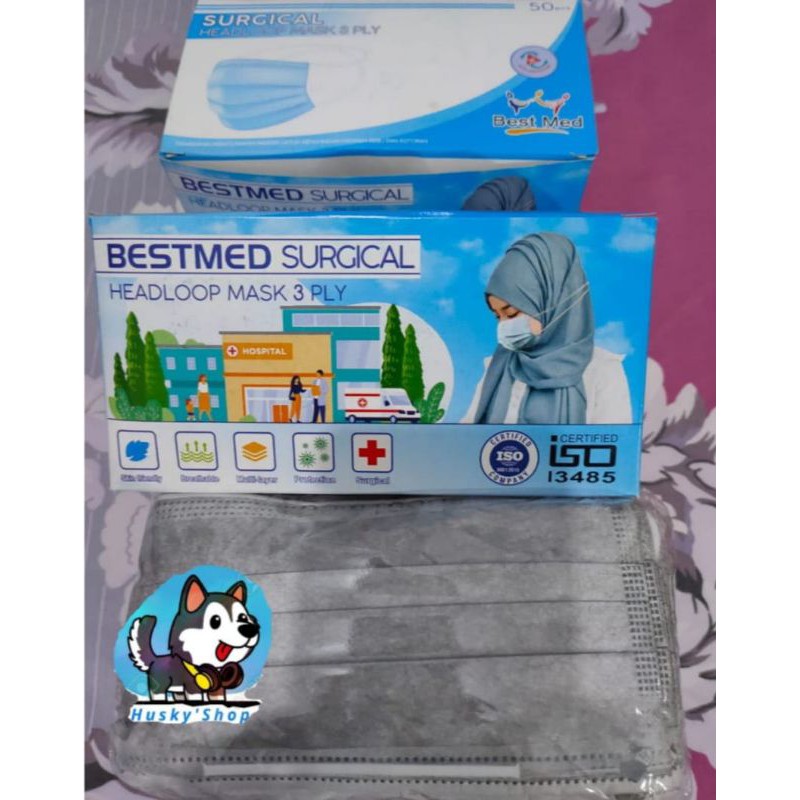 Jual Masker Bestmed Headloop 3ply isi 50pcs /HIJAB | Shopee Indonesia