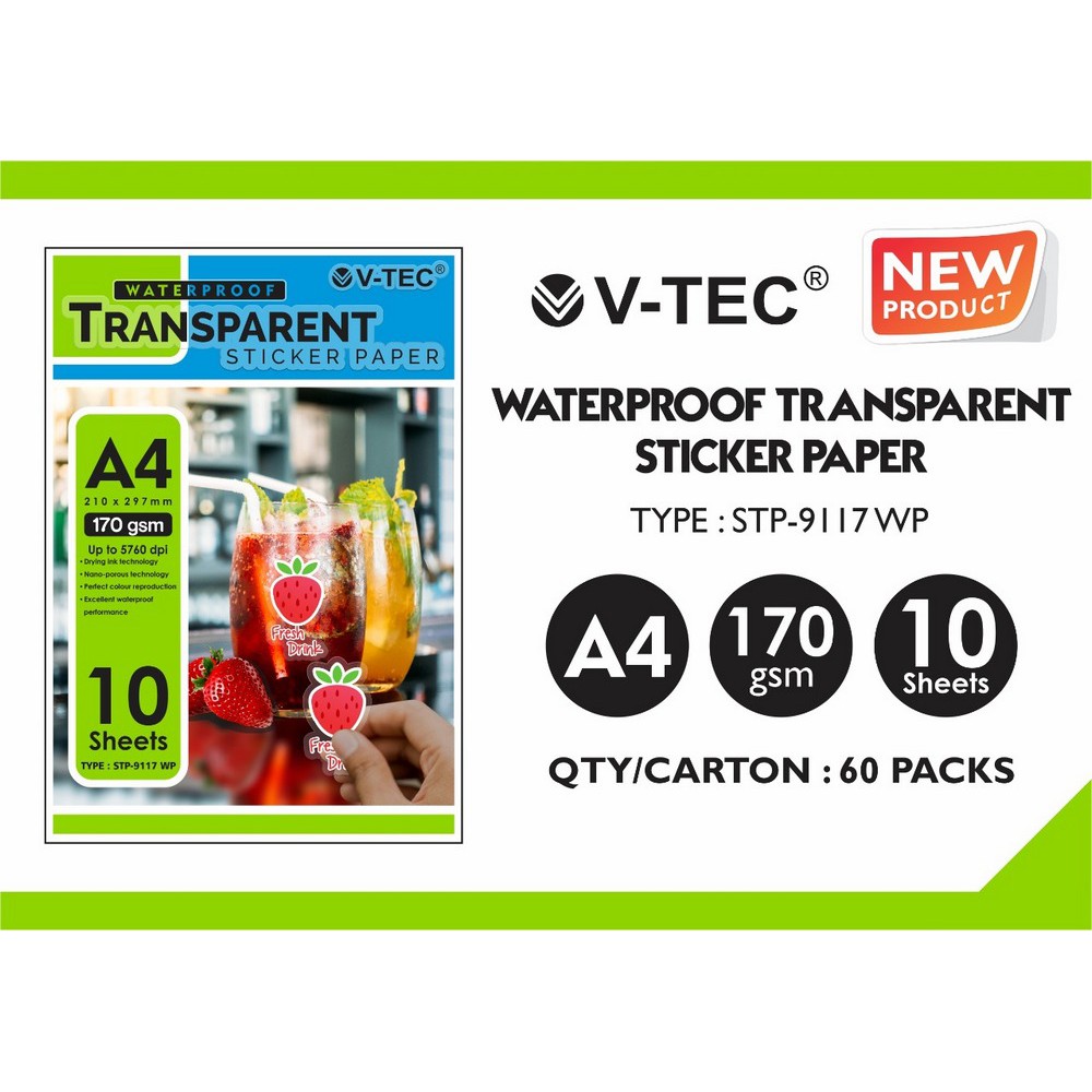 Jual Photopaper - V-Tec Waterproof Transparent Sticker A4 170 Gsm - V ...