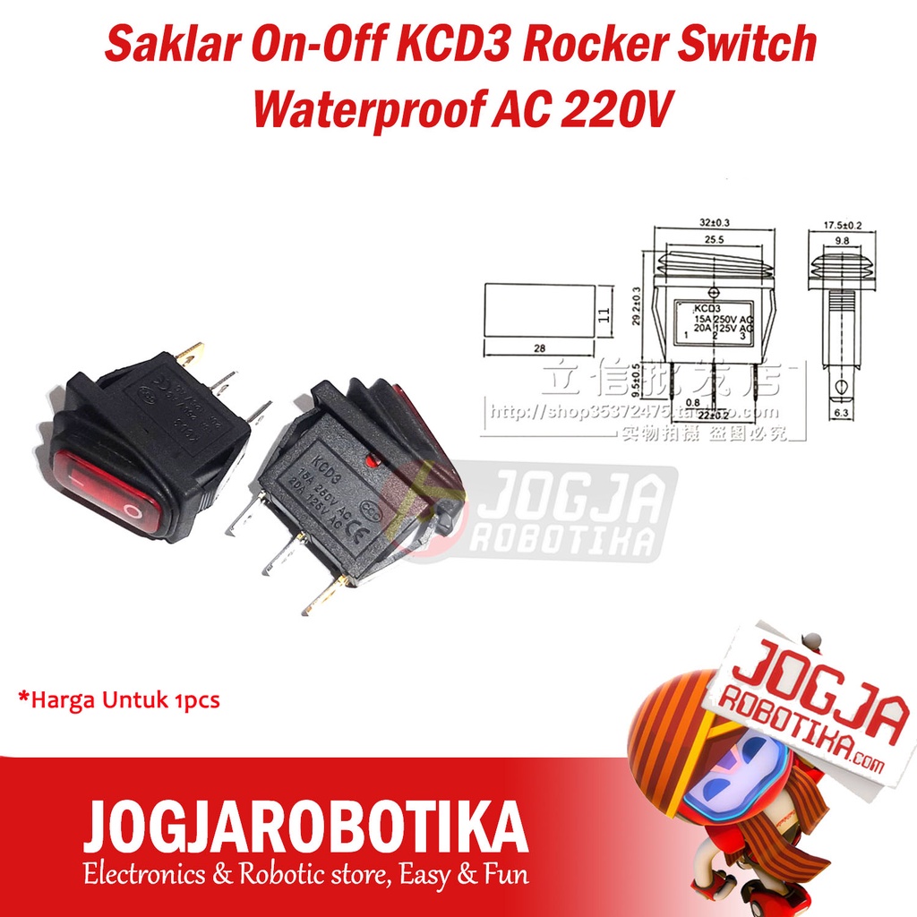 Jual VARIAN Waterproof Rocker Switch Saklar On-Off KCD3 Anti Air AC200V ...