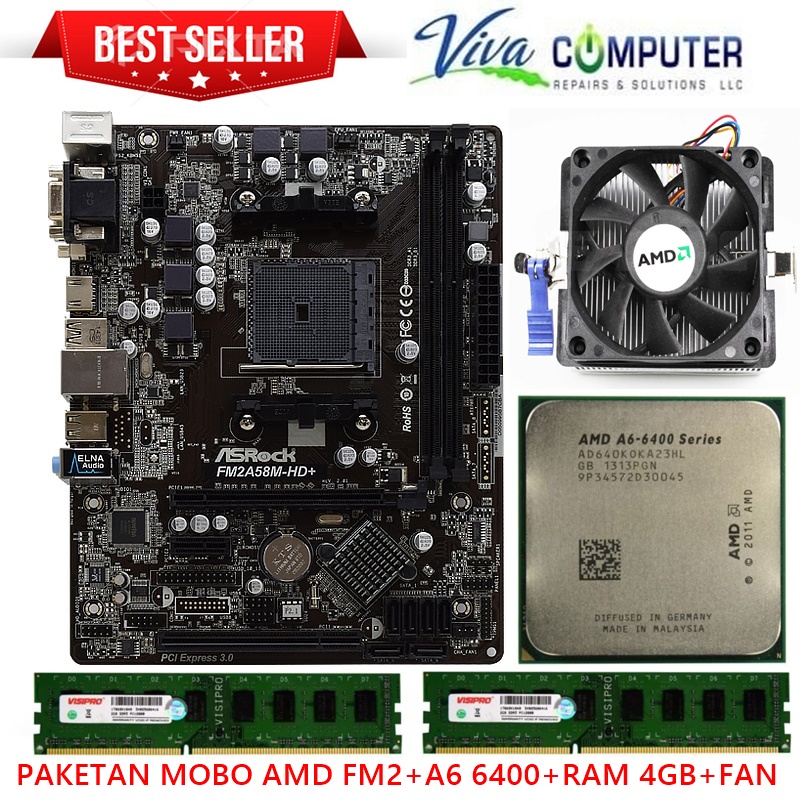 Jual Paketan A6 6400 Ram 4gbpaket Motherboard Mobo Fm2 Plus Processor A6 6400 Ram 4gb Fan 2822